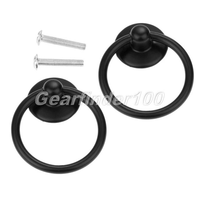 HQ Single Hole Black Cabinet Drawer Ring Knobs Dresser Door Drop Pull Handles 2x