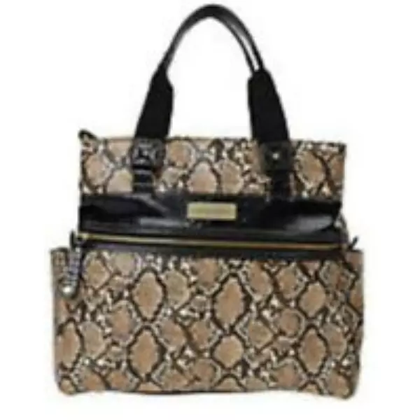 Samantha Brown Embossed Metro Tote Tan Black Travel Bag Handbag NEW