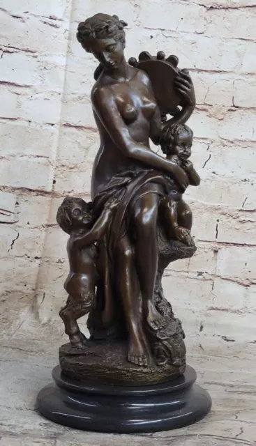 Huge Nude Lady With Angel Cherub Bronze Statue Sculpture Figurine Artwork Sale