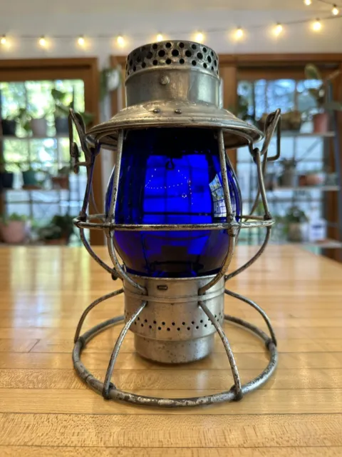 Union Pacific Railroad Lantern with an Original Corning Cobalt Blue Globe!