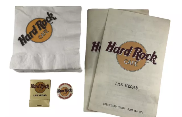 Vintage Hard Rock Cafe Las Vegas Napkins Menu Matches & Button