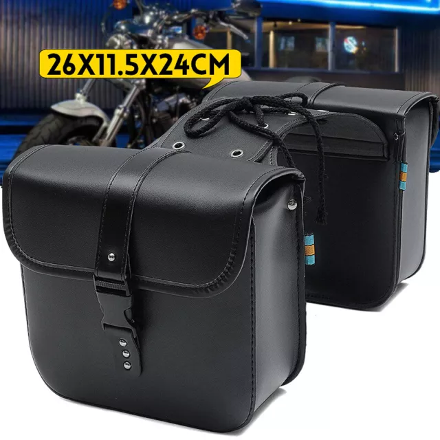 2pcs PU Leather Motorcycle Side Saddle Bags Saddlebags Pannier Luggage Storage