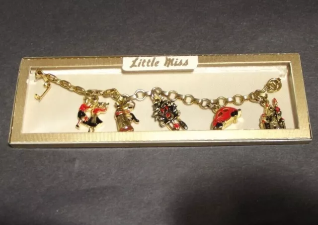 Vintage Little Miss Charm Bracelet German Motif Volkswagen Beetle, Cuckoo Clock