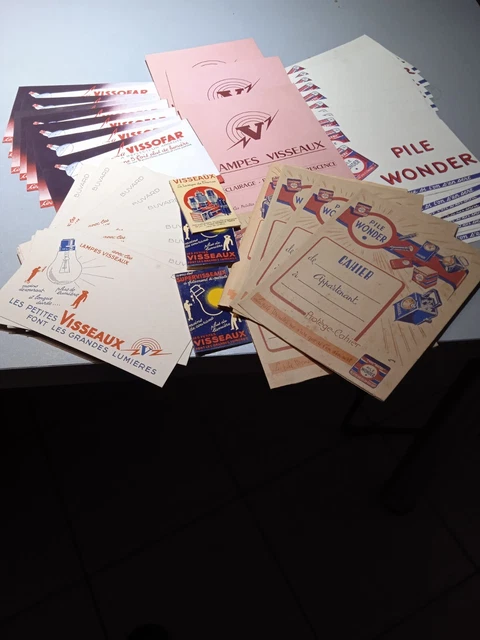 GROS LOT DE BUVARDS, PUBLICITAIRE VINTAGE thème ampoules Piles TSF