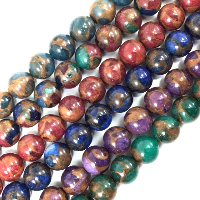 Gemstone Impression Jasper Cloisonne Variscite Round Bead 15" 4mm 6mm 8 10 12mm