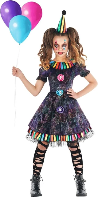 Costume Halloween Pennywise Bambina Costume Halloween Pennywise Clown Cattivo - Completo Per Bambina 4-14 Anni, Grigio, Nuovo Poliestere Grigio