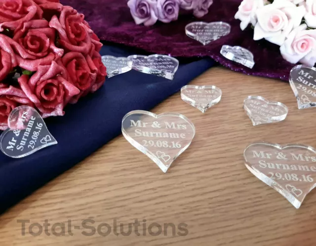 Personalised Engraved Mr & Mrs Love Heart Favours - Wedding Table Decoration