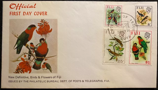 1971 *Birds & Flowers Of Fiji* First Day Cover+Scott# 306, 311, 315, 319 Stamps!