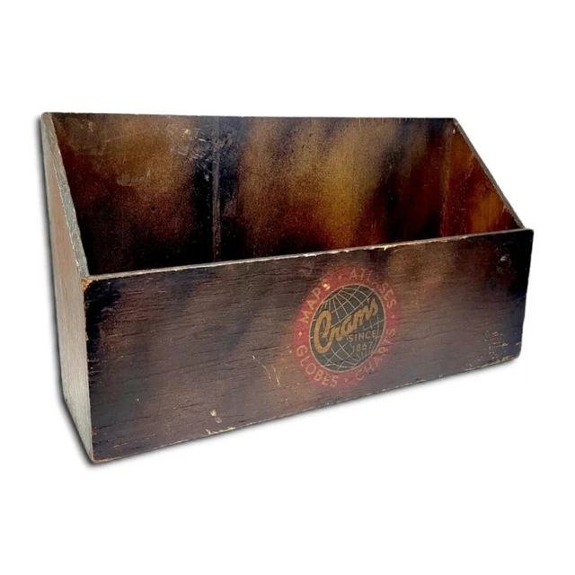 George Crams Map Antique Display Rack Atlas Charge Storage Bin Wood Advertising