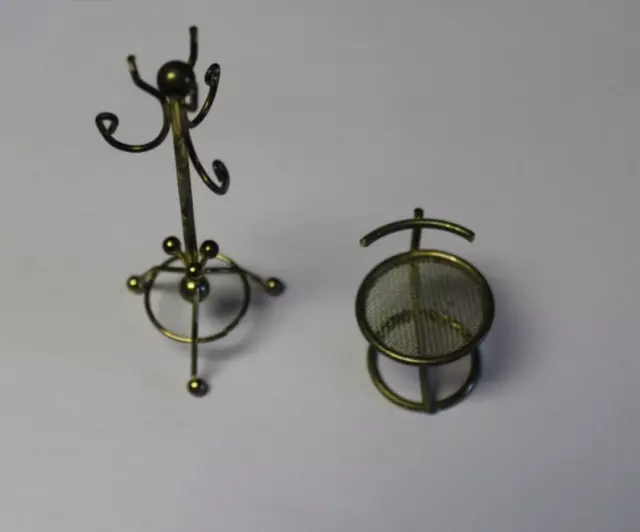 VTG Metal (Brass?) Dollhouse Coat Rack and Chair