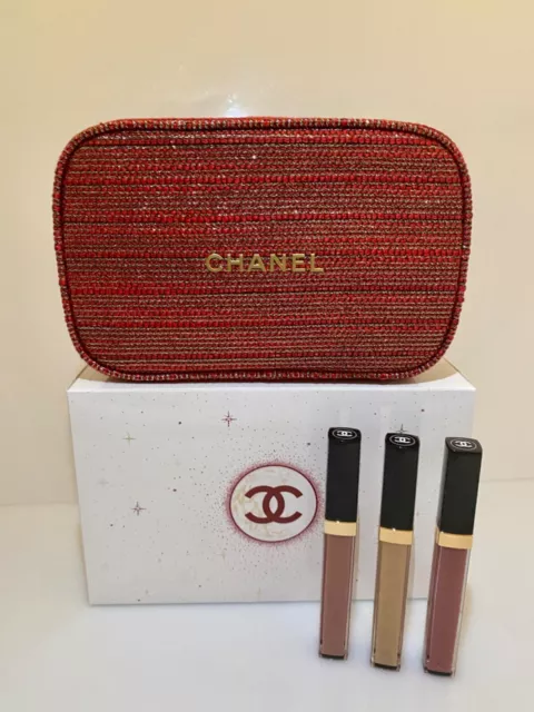 CHANEL, Bags, Chanel Sheer Genius Lip Gloss Trio Red Tweed Makeup Bag New  Giftable