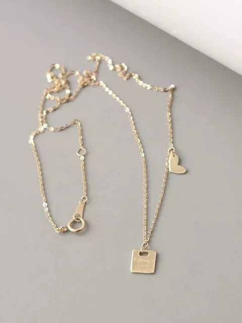 14ct Solid Gold Love Struck Tag & Heart Charm Necklace - 14K, luxury, elegant