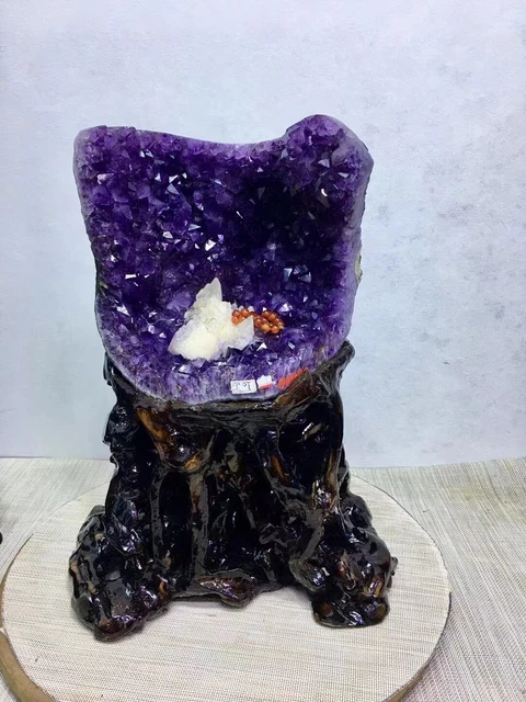 33.4LB Natural Amethyst Geode Crystal Quartz Specimen Healing+stand