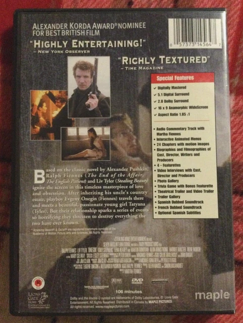 ONEGIN [1999] {RALPH Fiennes, Liv Tyler} | DVD, Great Condition $9.99 ...
