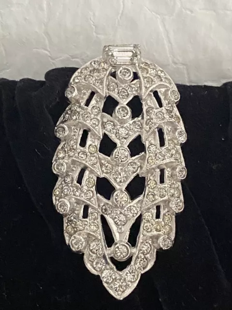 Vintage Art Deco Dress Clip Rhodium Plated Rhinestone Lapel Unisex 1930s