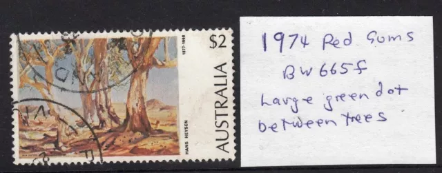 1974 Australian Decimal Stamp Flaw BW665f - $2 Painting - large Green dot