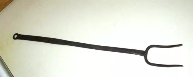 Antique Hand Forged Wrought Iron 2 Prong Roasting Fork