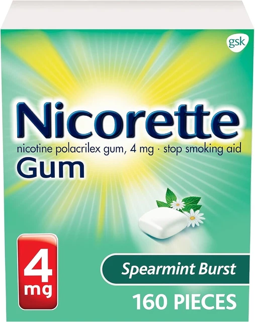 NICORETTE NICOTINE QUIT Smoking Gum Spearmint Flavored 4mg 160 Pieces