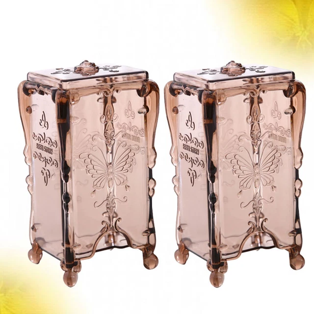 2 PIEZAS Estuche de plástico de maquillaje algodón vintage soporte de almacenamiento tienda