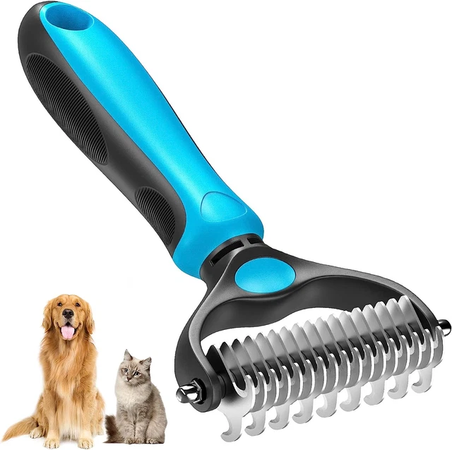 Pet Grooming Brush, Double Sided Shedding Comb and Dematting Undercoat Rake Comb