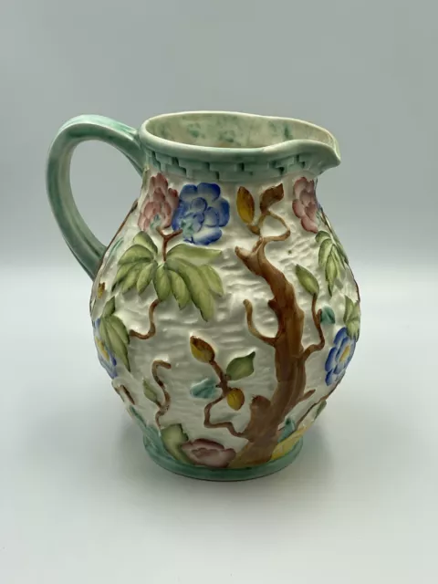 H J Wood Indian Tree Ceramic Jug 2.5L Hand Painted 21cm Vintage 1960's England