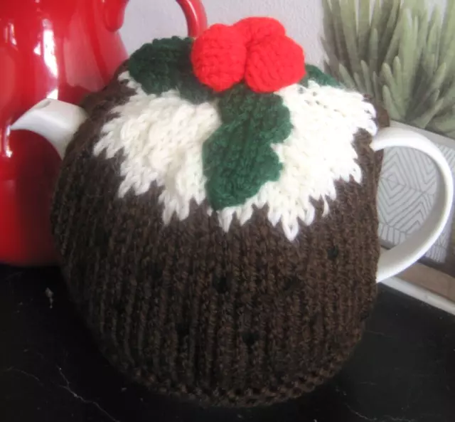 A Hand Knitted Xmas Pudding Tea Cosy. Fits 2 Pint Tea Pot.