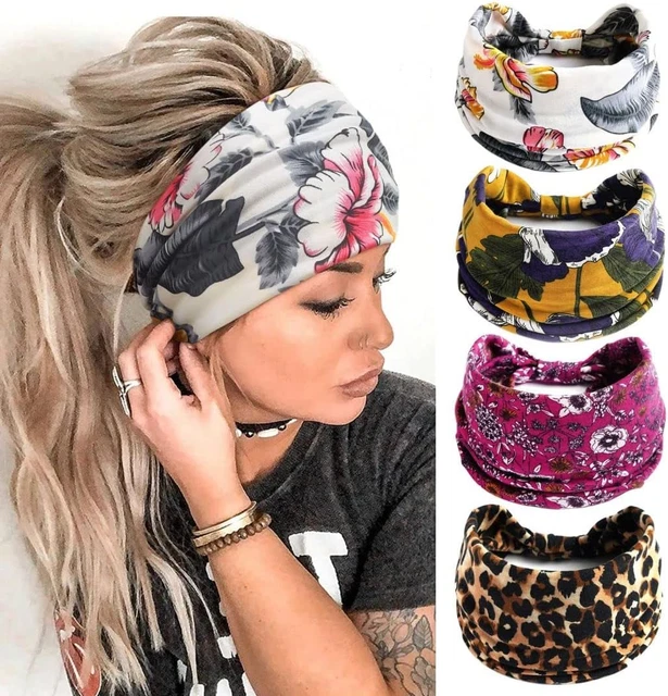 Fasce per capelli larghe in cotone elasticizzato bohemien copricapo da