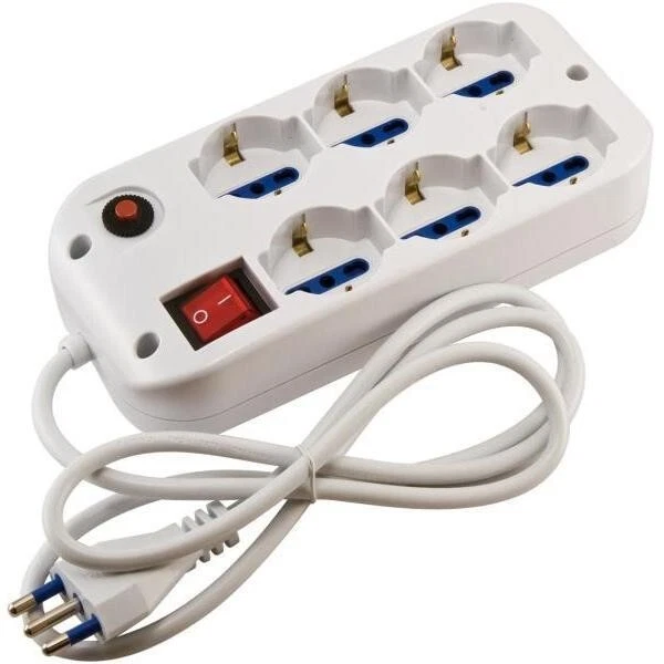 MULTIPRESA 4 POSTI Con Interruttore Luminoso 10/16A Bipasso/Schuko 250V