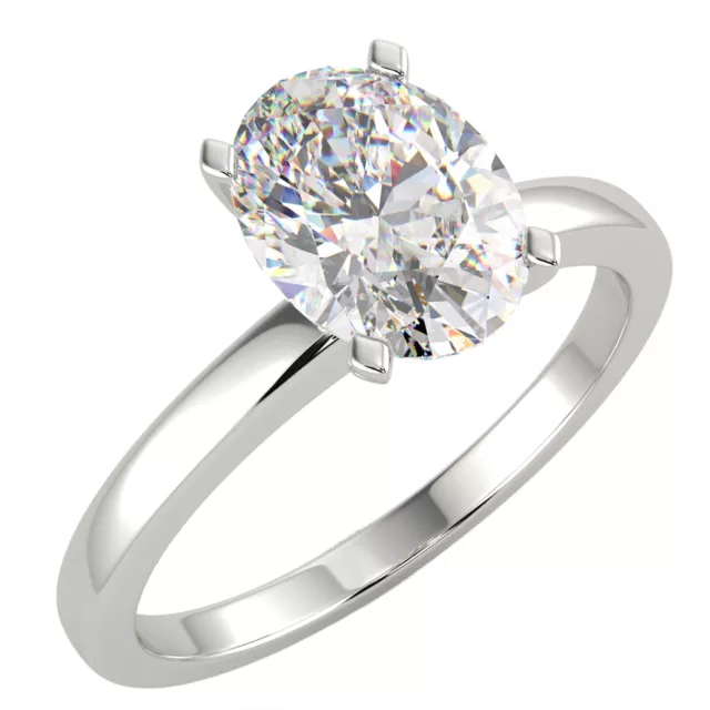 0.75 CT E/VS1 Lab Grown Oval Diamond Engagement Ring 14K White Gold