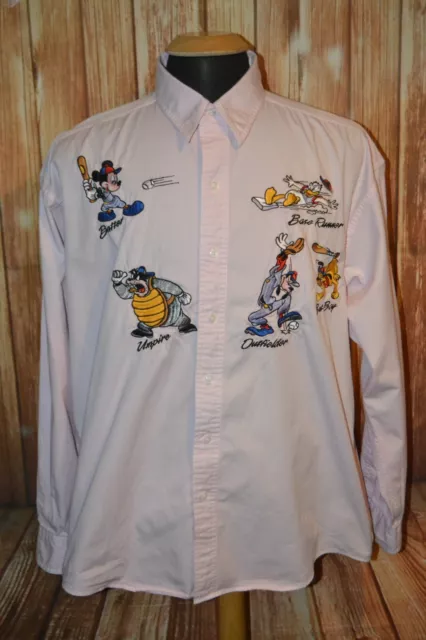 Vintage Mickey Inc Men Mickey Mouse Characters Baseball Pink Casual Shirt Sz XL