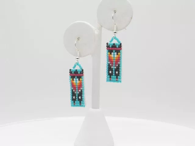 Native American Navajo Handmade Multi-Color Beaded Dangle Earrings