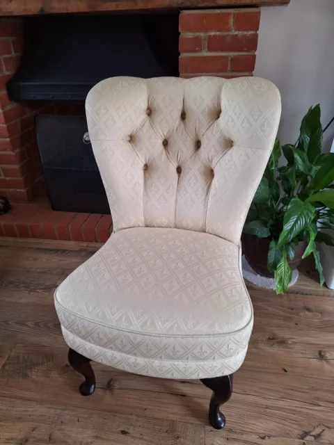 Bedroom / Nursing Chair Cream Fleur de Lys Fabric, Queen Anne Legs, Button Back