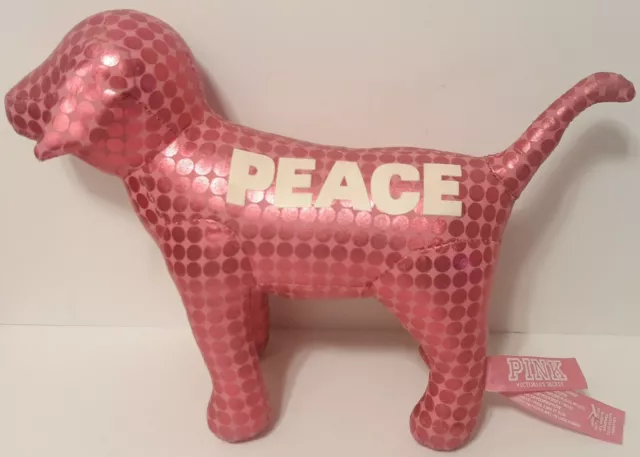 Victoria Secret Peace Plush Pink Metallic Dog 9" x 6" 3" Dot Pattern