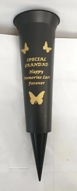 Special Grandad plastic spike memorial vase with butterfly decoration