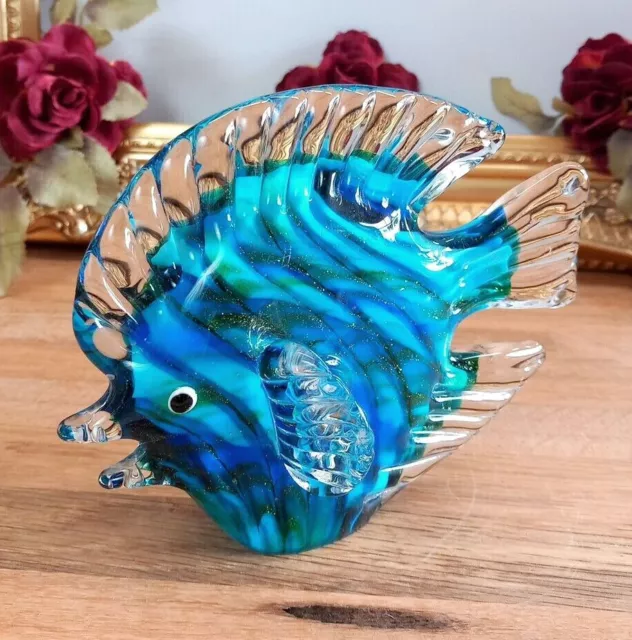 Glasfigur Fisch Skulptur Glas Figur Kristallglas Murano Stil Kunst Handarbeit