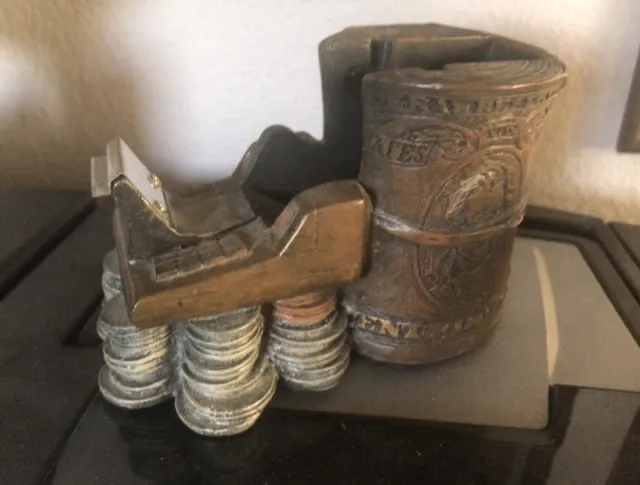 Unique ￼Desktop Money Tape Dispenser Dollar Roll Old Coins Ceramic Vintage $$$$$