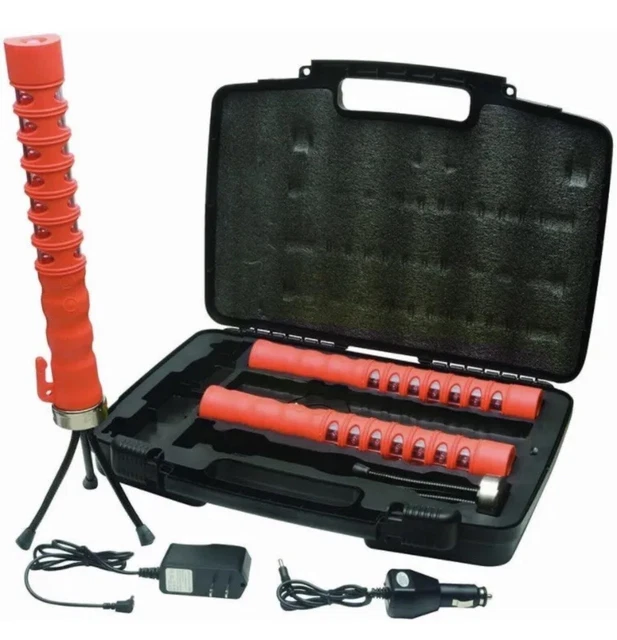 Aervoe Baton Traffic Flare Kit Red LEDs AC & DC Chargers Magnetic Stands