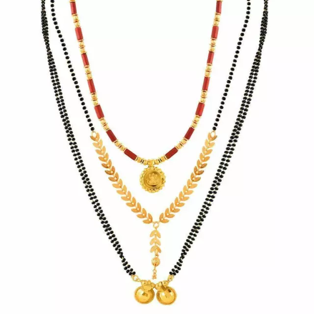 Traditional One Grm Gold Meenakari Brass Wati Long Short Mangalsutra Combo Set