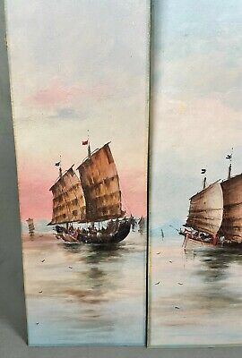 Early 20th Century Gouache Paintings Three Chinese Sailing Junks 2