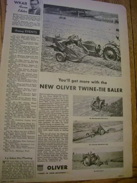 VINTAGE OLIVER CORP ADVERTISING PAGE- 10" x 14"  -50 BALER -1955