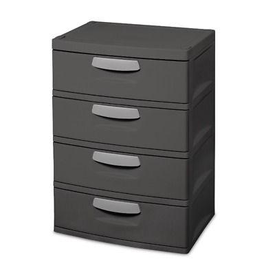 4 Drawer Unit Plastic Garage Cabinets Storage Large-Capacity Flat Gray