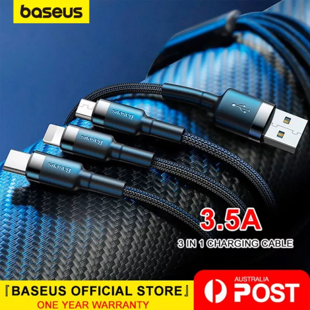 Baseus 3 in 1 Fast Charger Cable USB for Apple Samsung Type-C Micro Braided Cord