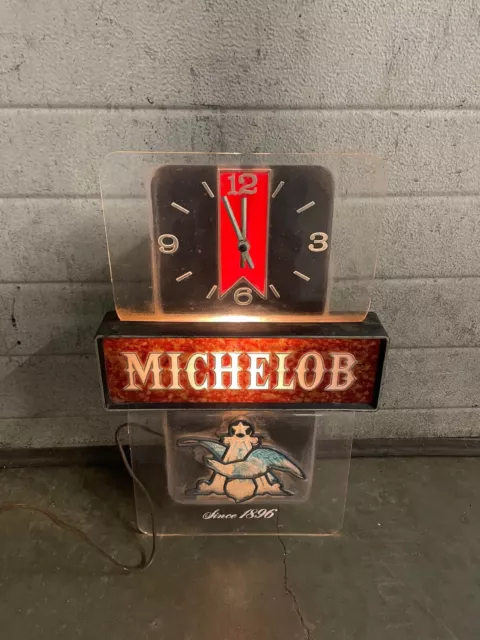 70s Vintage Michelob Light Lighted Beer Clock Sign  WORKS GREAT