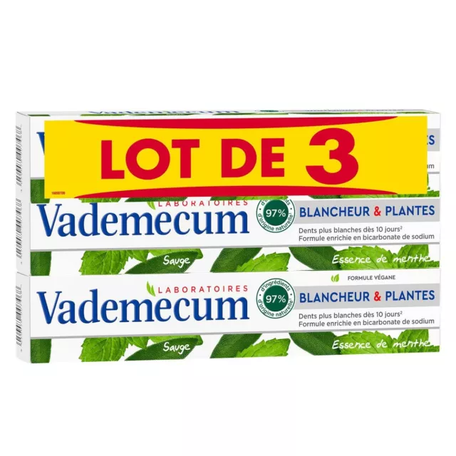 Lot de 3 dentifrices Vademecum blancheur et plantes menthe sauge   ( 3 x 75ml)