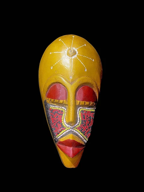 African Hand Carved and Painted African Mask from Ghana Wall Décor-3409