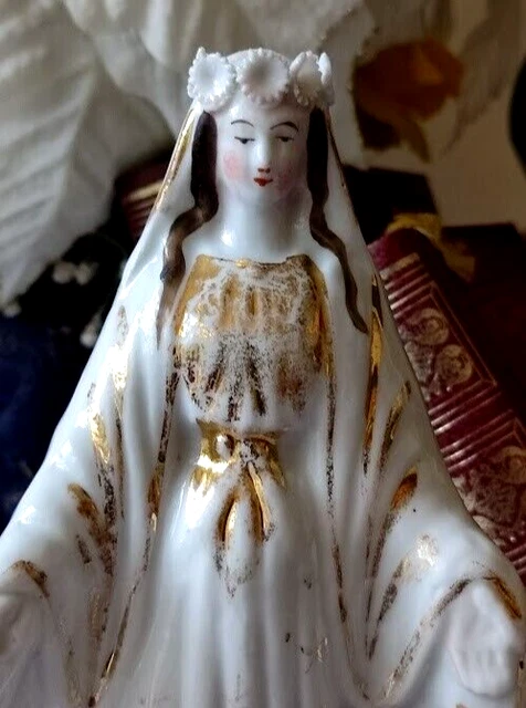 ANCIENNE STATUE ÉPOQUE XIXe vierge Marie et l'enfant en porcelaine et