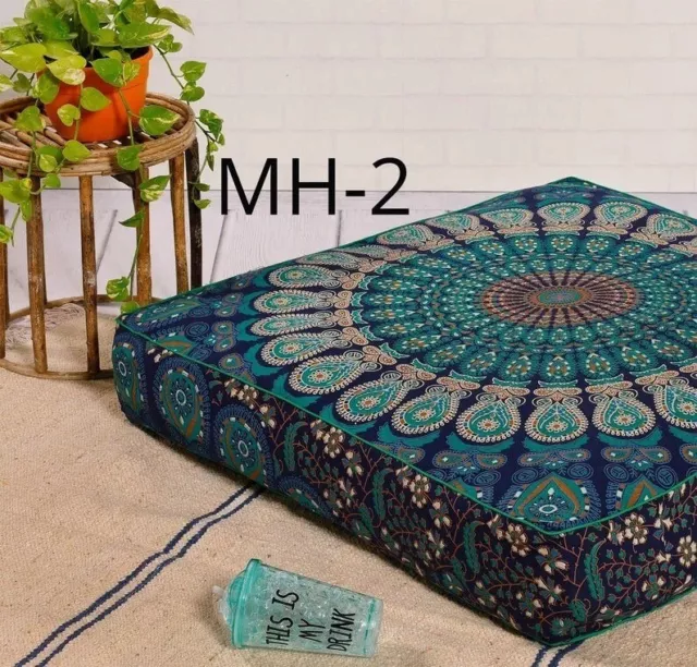 35" Indian Blue Peacock Mandala Square Floor Pillow Case Cushion Cover Dog Beds