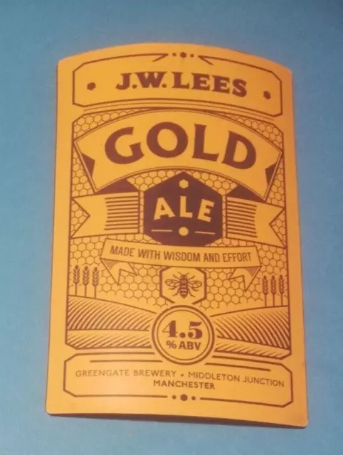 J W LEES brewery GOLD ALE pump clip ale beer badge front Manchester