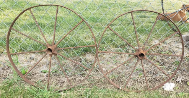2) x 26"  Original steel ornamental Iron Garden Wagon Wheels western rustic art!