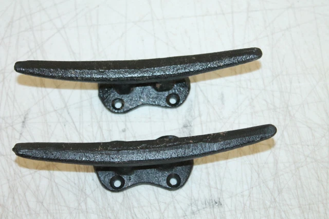 2 Cast Iron Nautical Beach Decor Boat Cleat Tie Down Hook Coat Hat Towel Black